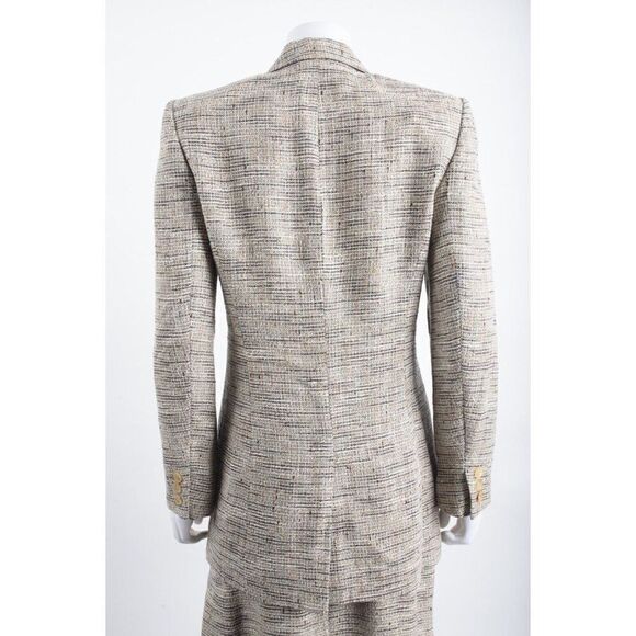 Celine Womens Blazer Suit Jacket Long & Pencil Skirt Set Sz 40 US 8 Blue Tweed - Picture 6 of 15